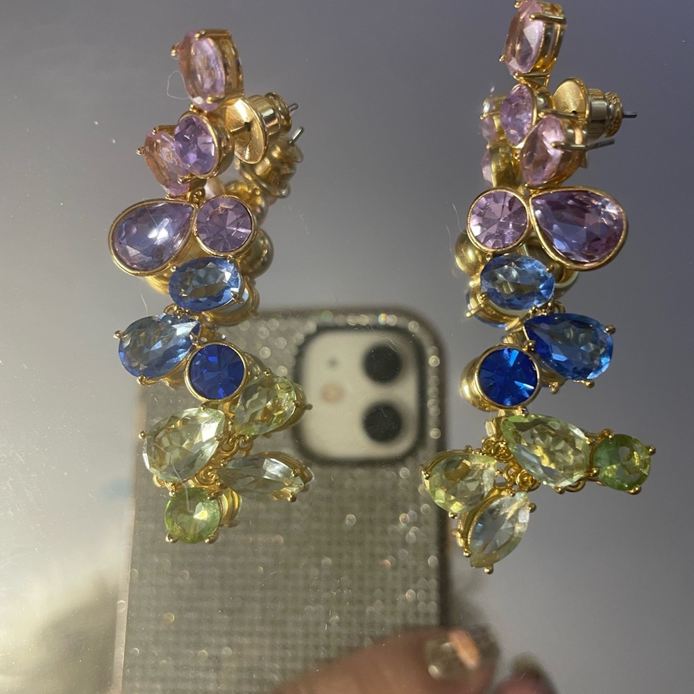 Swarovski Gold-Tone Multi-Crystal Drop Earrings in Pink, Blue & Green